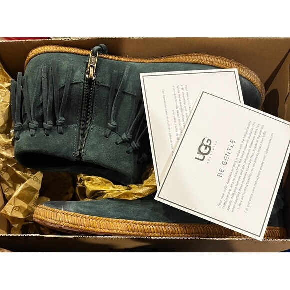 UGG Shenandoah Pine Suede Fringe Boho Western Ankle Boots Size 8.5 Green NEW NIB - Picture 15 of 16